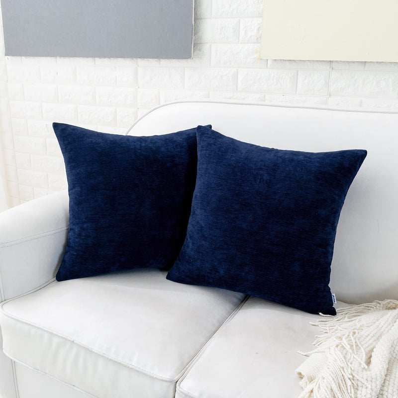 HWY 50 Navy Blue Throw Pillow Covers 20x20 Inch for Couch Sofa Living Room, Chenille Soft Comfy Solid Decorative Square Throw Pillows Case Set Cushion Cover Pack of 2 - Image 2